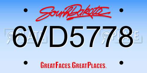 6VD5778 South Dakota License Plate