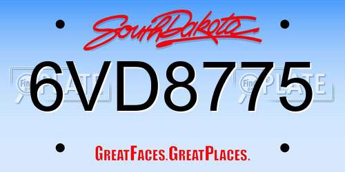 6VD8775 South Dakota License Plate