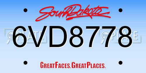 6VD8778 South Dakota License Plate