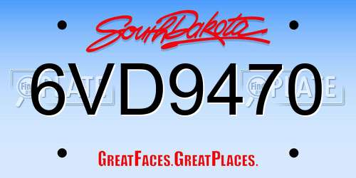 6VD9470 South Dakota License Plate