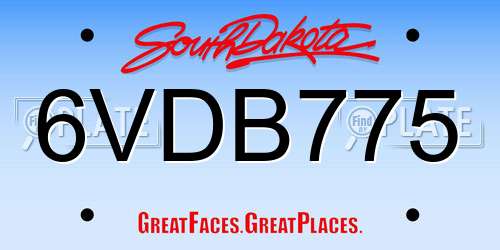 6VDB775 South Dakota License Plate