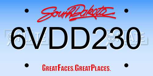 6VDD230 South Dakota License Plate