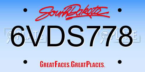 6VDS778 South Dakota License Plate