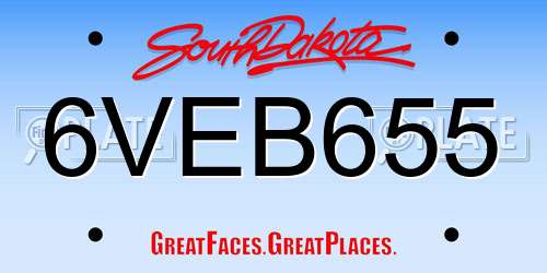 6VEB655 South Dakota License Plate