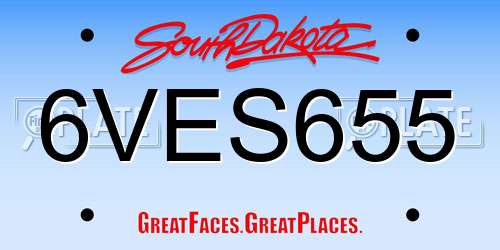 6VES655 South Dakota License Plate