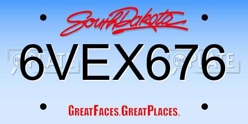 6VEX676 South Dakota License Plate