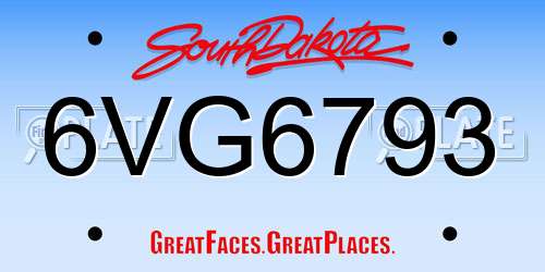 6VG6793 South Dakota License Plate
