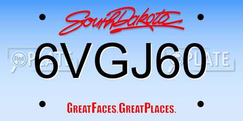6VGJ60 South Dakota License Plate
