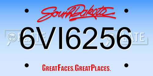 6VI6256 South Dakota License Plate