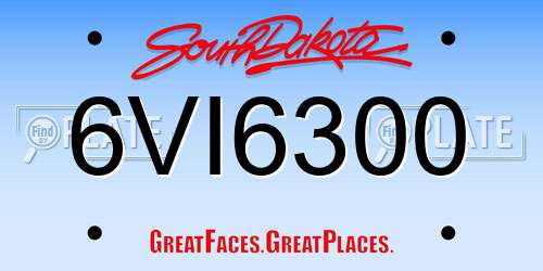 6VI6300 South Dakota License Plate