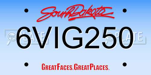 6VIG250 South Dakota License Plate