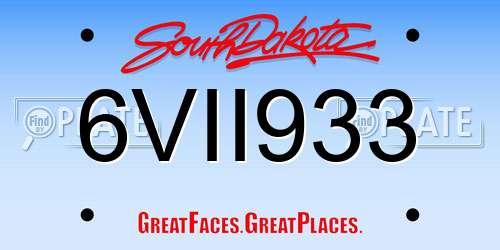 6VII933 South Dakota License Plate