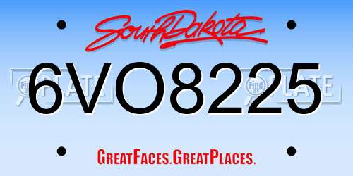 6VO8225 South Dakota License Plate