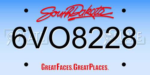 6VO8228 South Dakota License Plate