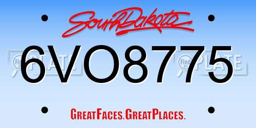 6VO8775 South Dakota License Plate