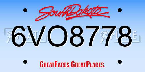 6VO8778 South Dakota License Plate