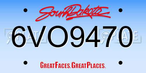 6VO9470 South Dakota License Plate