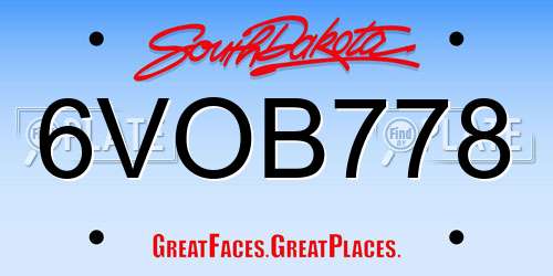 6VOB778 South Dakota License Plate