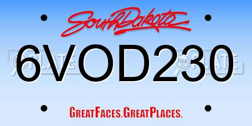 6VOD230 South Dakota License Plate