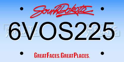 6VOS225 South Dakota License Plate
