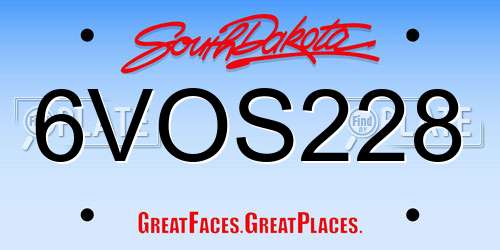 6VOS228 South Dakota License Plate