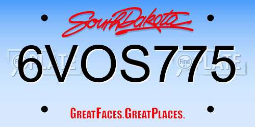 6VOS775 South Dakota License Plate