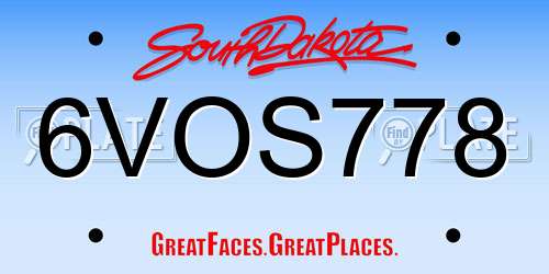 6VOS778 South Dakota License Plate