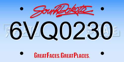 6VQ0230 South Dakota License Plate