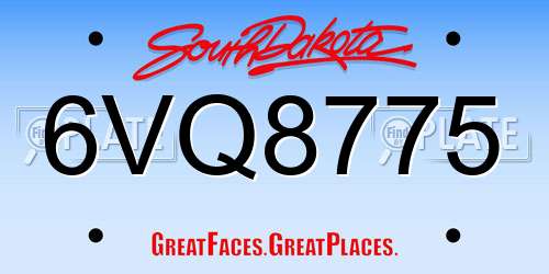 6VQ8775 South Dakota License Plate