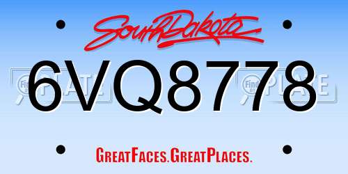 6VQ8778 South Dakota License Plate