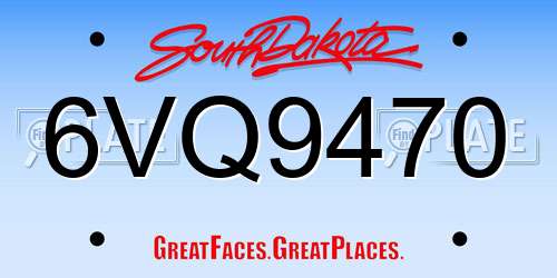 6VQ9470 South Dakota License Plate