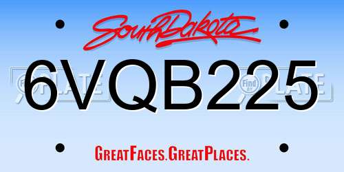 6VQB225 South Dakota License Plate