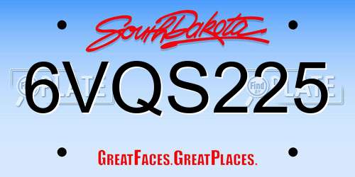 6VQS225 South Dakota License Plate