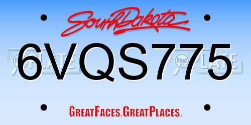 6VQS775 South Dakota License Plate