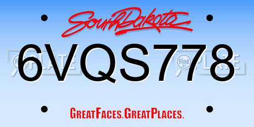 6VQS778 South Dakota License Plate