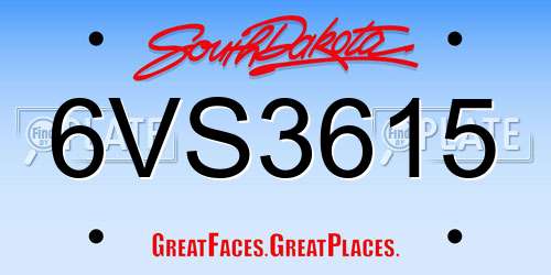 6VS3615 South Dakota License Plate