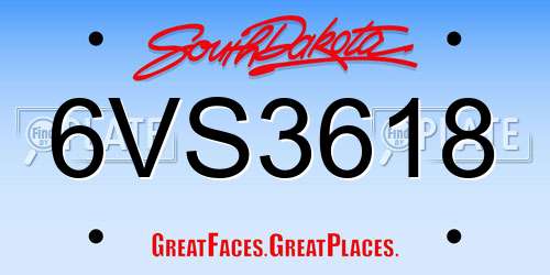 6VS3618 South Dakota License Plate
