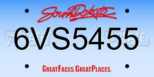 6VS5455 South Dakota License Plate