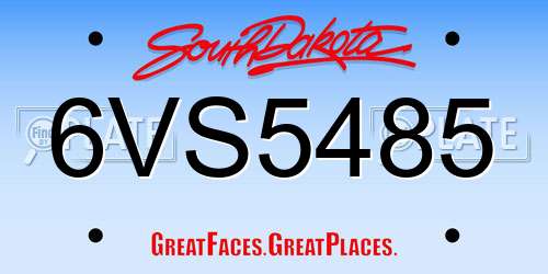 6VS5485 South Dakota License Plate