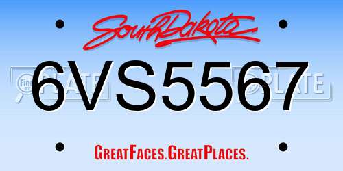 6VS5567 South Dakota License Plate