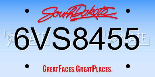 6VS8455 South Dakota License Plate