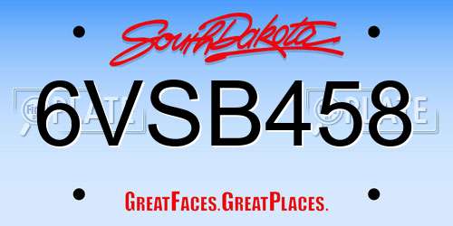 6VSB458 South Dakota License Plate