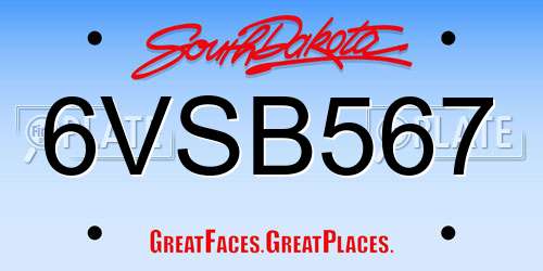 6VSB567 South Dakota License Plate