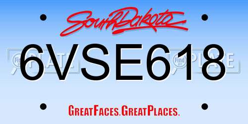 6VSE618 South Dakota License Plate