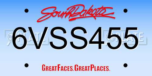 6VSS455 South Dakota License Plate