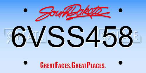 6VSS458 South Dakota License Plate