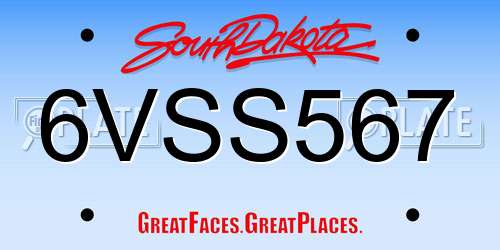 6VSS567 South Dakota License Plate