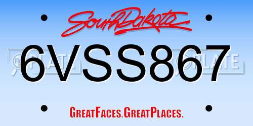 6VSS867 South Dakota License Plate