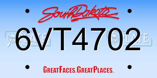 6VT4702 South Dakota License Plate