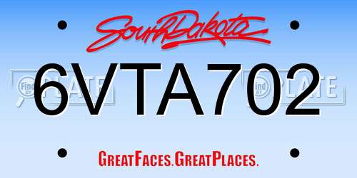 6VTA702 South Dakota License Plate